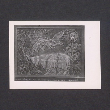 Płaskorzeźba ojca Efrema. Orzeł strzeże zwłok męczennika przed sępami.