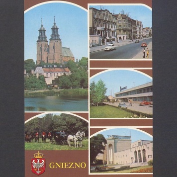 Gniezno, pocztówka wieloobrazkowa.
