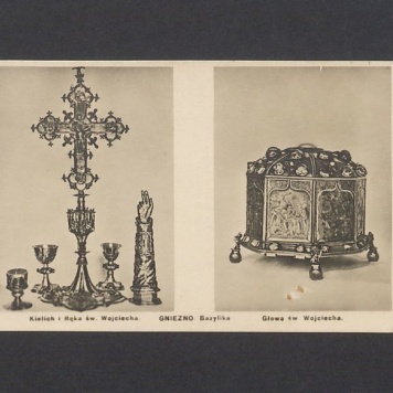 Kielich i ręka św. Wojciecha. Głowa św. Wojciecha.