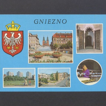 Gniezno, pocztówka wieloobrazkowa.
