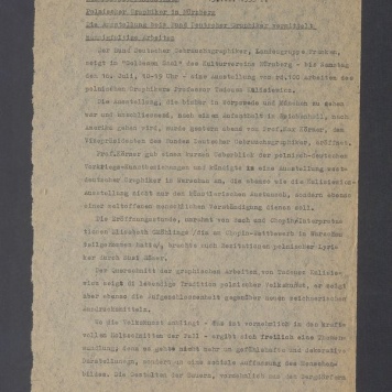 Recenzja. Polnischer Graphiker in Nurnberg. Die Ausstellung beim Bund Deutscher Graphiker [...]