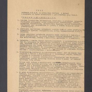 Tezy referatu Z.P.A.P. na sesję Rady Kultury i Sztuki i Komitetu do spraw Urbanistyki i Architektury