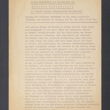 Zu der Ausstellung von Zeichnungen von Tadeusz Kulisiewicz