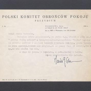 Drogi Panie Tadeuszu, Pozwalam sobie przypomnieć, że jutro (...) "palimy fajkę pokoju" [...]