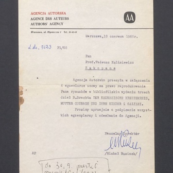 Agencja Autorska przesyła w załączeniu 4 egzemplarze umowy [...]