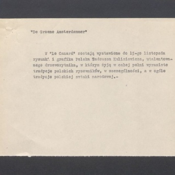 Recenzja. "De groene Amsterdammer". W "Le Grand" zostają wystawione do 15-go listopada [...]