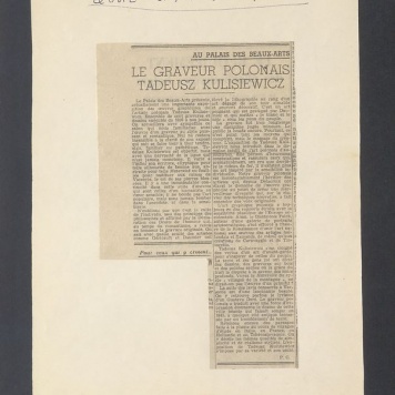 Recenzja. Au Palais de Beaux-Arts. Le graveur polonais Tadeusz Kulisiewicz