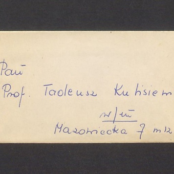 Koperta, adr. Pan Prof. Tadeusz Kulisiewicz