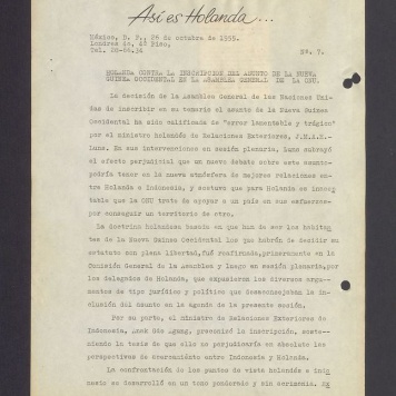 Holanda contra la inscripcion del asunto de la Nueva Guinea [...]
