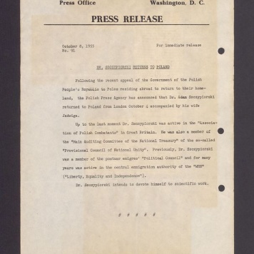 Press release. Dr Szczypiorski returns to Poland