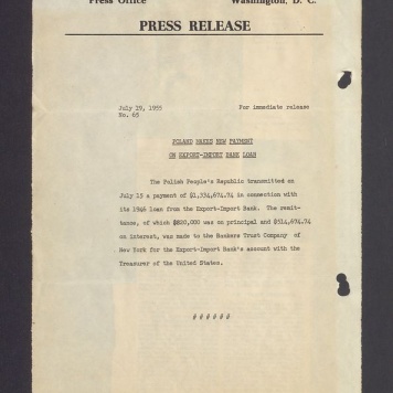 Press release. Poland makes a new payment on export-import bank loan