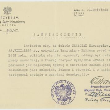 Opinia Prezydium MRN m. Kalisza o Mieczysławie Trzeciaku