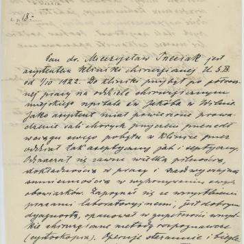 Zaświadczenie z Kliniki Chirurgicznej Uniwersytetu Stefana Batorego w Wilnie o pracy Mieczysława Trzeciaka