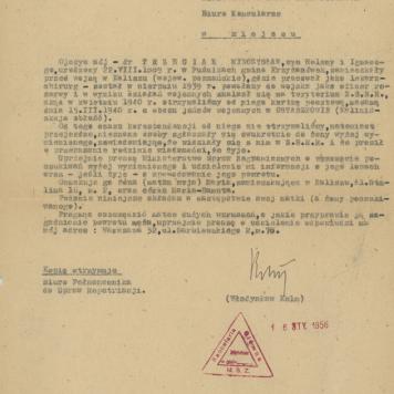 Pismo W. Kelma do Ministerstwa Spraw Zagranicznych ws. Mieczysława Trzeciaka