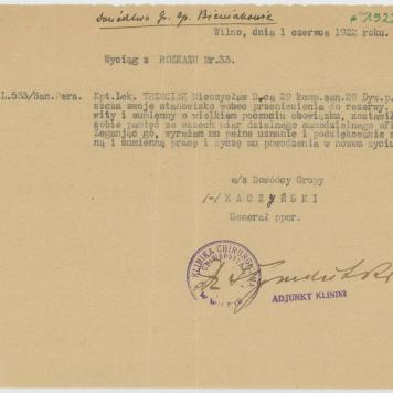 Wyciąg z rozkazu informującego Mieczysława Trzeciaka o przeniesieniu do rezerwy