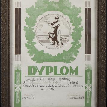 Dyplom Akademickiej Sekcji Sportowej dla Feliksa Hanischa z Kępna