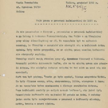 Moja praca w pracowni hafciarskiej do 1939 r.