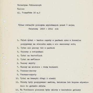 Wykaz rodzajów pieczywa wypiekanych przed I wojną światową 1910-1914 rok