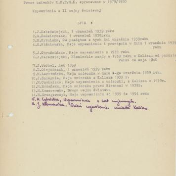 Wspomnienia z II wojny światowej - lista prac członków K.M.F.M.K.