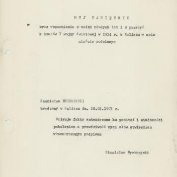 Mój pamiętnik oraz wspomnienia z moich młodych lat i z przeżyć z czasów I wojny światowej, cz. 1