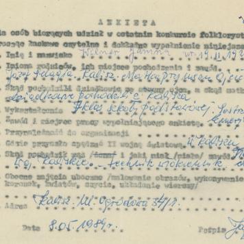 Janina Wilner - ankieta osobowa