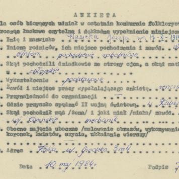 Józefa Wąsicka - ankieta osobowa