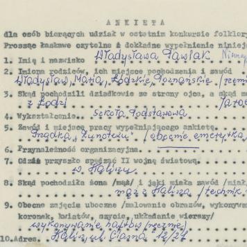 Władysława Pawlak - ankieta osobowa