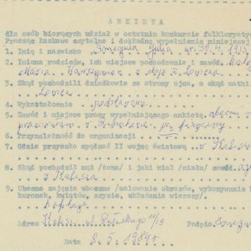 Julia Śniegula - ankieta osobowa