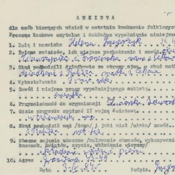 Helena Grzegorczyk - ankieta osobowa