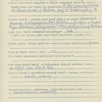 Maria Zengteler - kwestionariusz osobowy