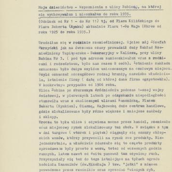 Moje dzieciństwo - wspomnienia z ulicy Babinej