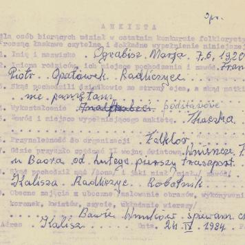 Maria Ograbisz - ankieta osobowa