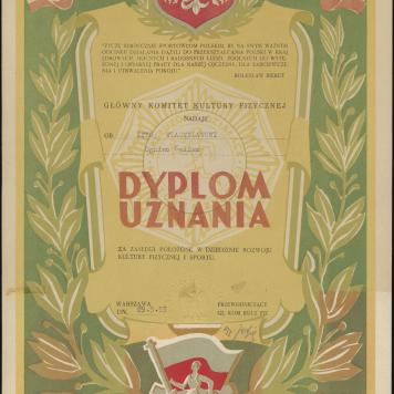 Dyplom dla Władysława Żyto za zasługi położone w dziedzinie rozwoju Kultury Fizycznej i Sportu