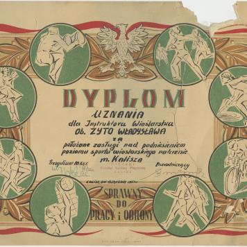 Dyplom uznania dla Instruktora Wioślarstwa ob[ywatela] Władysława Żyto
