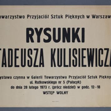 Plakat wystawy „Rysunki Tadeusza Kulisiewicza”, Towarzystwo Przyjaciół Sztuk Pięknych w Warszawie