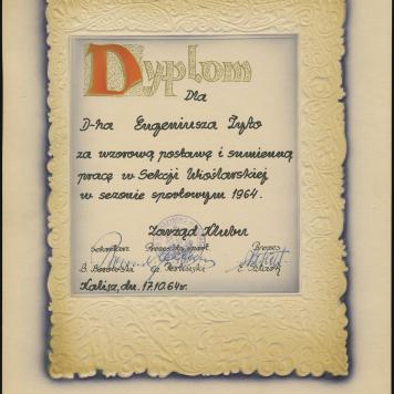 Dyplom dla druha Eugeniusza Żyto